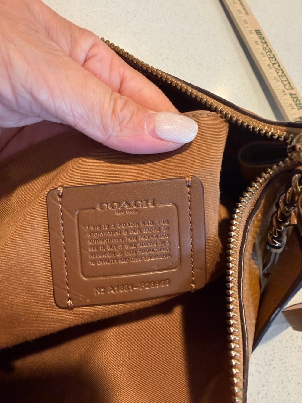 Carmel colored soft leather Coach purse with key chain - Picture 8 of 12